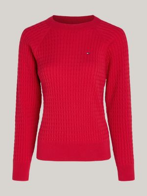 red mini cable knit relaxed jumper for women tommy hilfiger