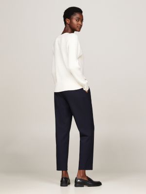 geel relaxed fit gebreide trui met mini-kabels voor dames - tommy hilfiger