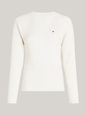 geel relaxed fit gebreide trui met mini-kabels voor dames - tommy hilfiger