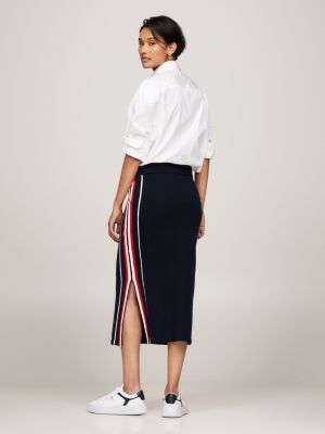 Gebreide rok met signature streep Blauw Tommy Hilfiger