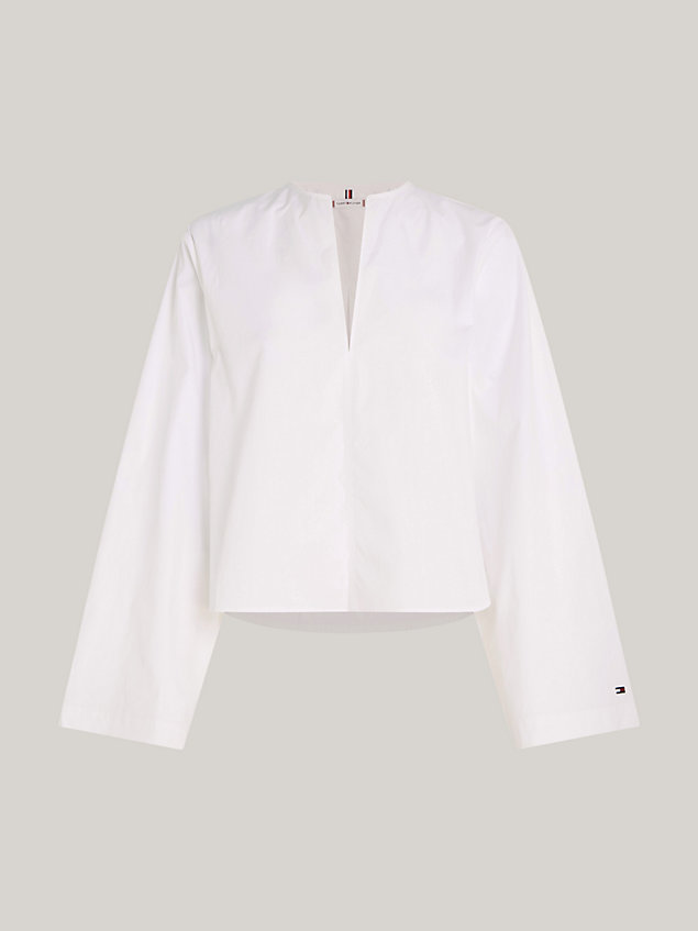white relaxed fit bluse mit v-ausschnitt für damen - tommy hilfiger