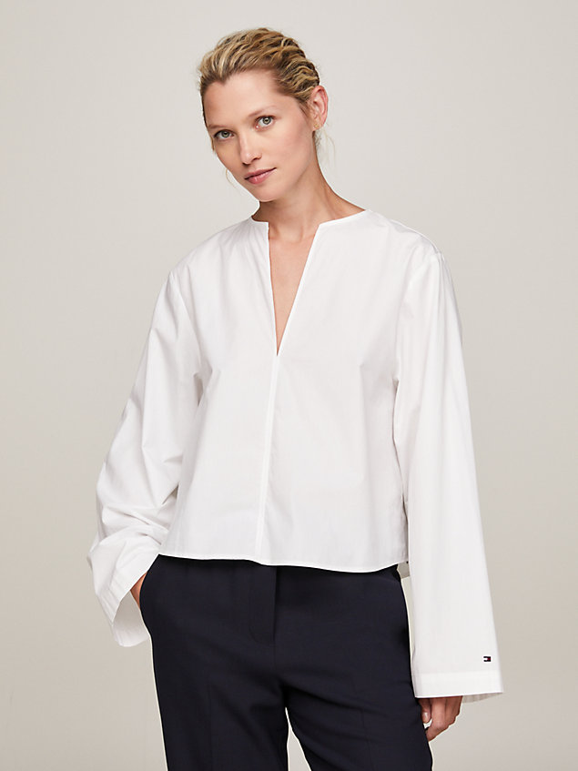 white v-neck relaxed fit blouse for women tommy hilfiger