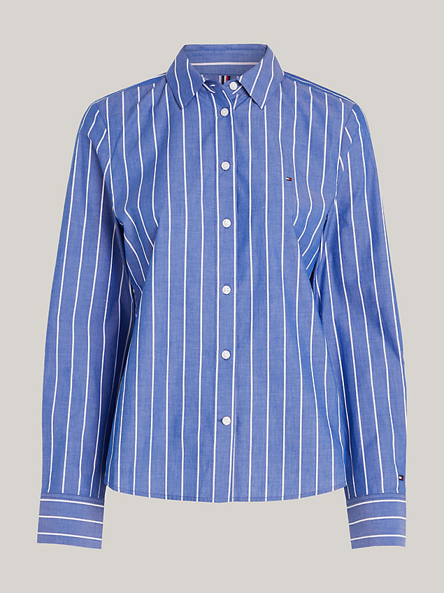 blue regular fit overhemd met baseballstreep voor dames - tommy hilfiger