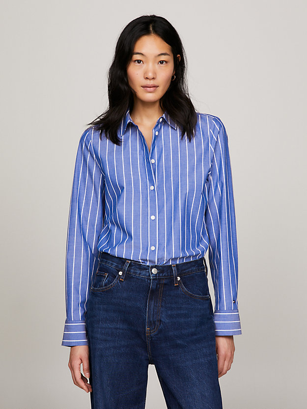 blue baseball stripe regular fit shirt for women tommy hilfiger