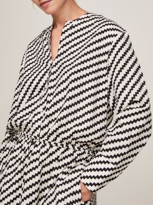 white relaxed fit midi-kleid mit zickzack-streifen für damen - tommy hilfiger