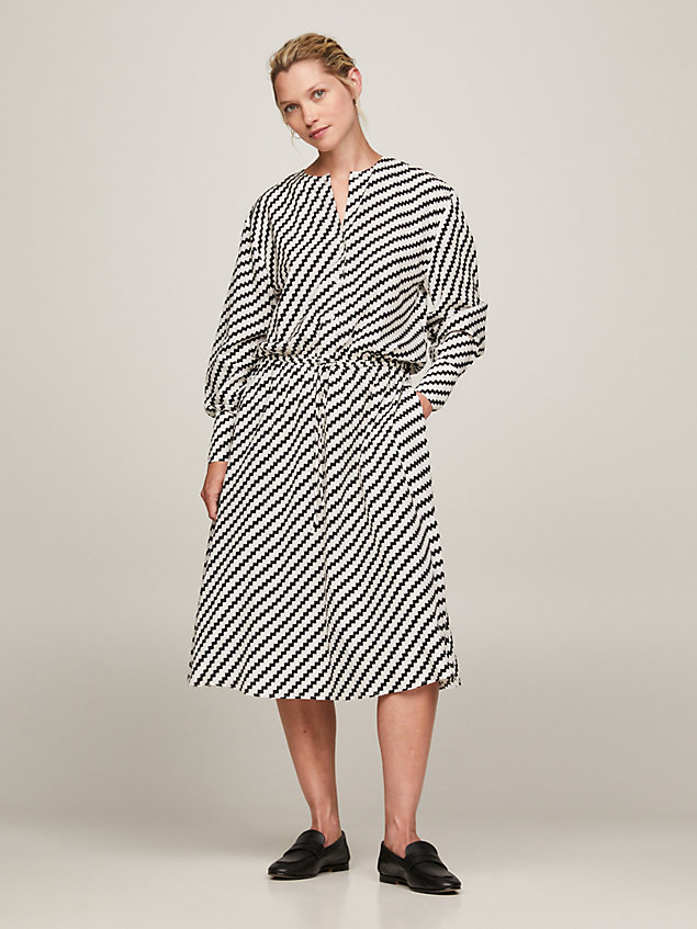 white jagged stripe print relaxed midi dress for women tommy hilfiger