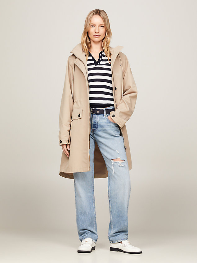 beige essential relaxed water repellent parka for women tommy hilfiger