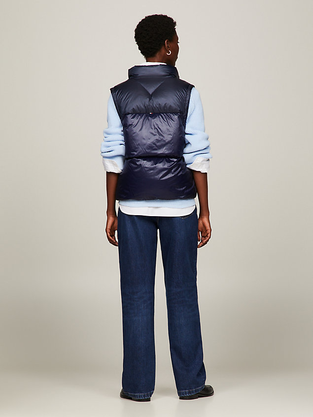 blue colour-blocked new york puffer vest for women tommy hilfiger