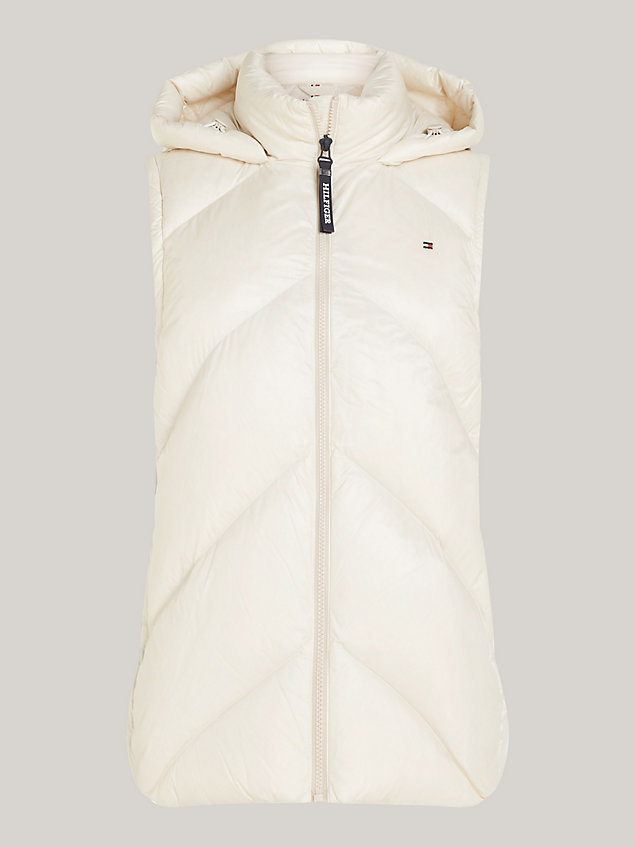 beige chevron padded hooded vest for women tommy hilfiger