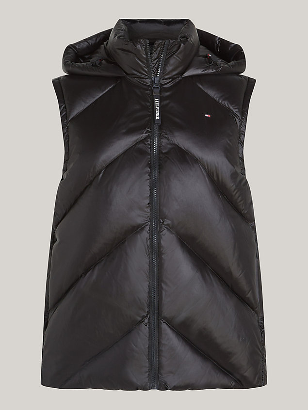 black chevron padded hooded vest for women tommy hilfiger