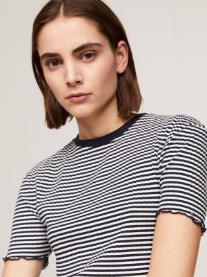 Ribbed Stripe Slim Fit TShirt White Tommy Hilfiger