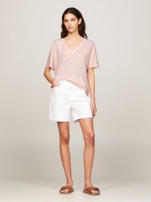 t-shirt relaxed fit con scollatura a v rosa da donne tommy hilfiger