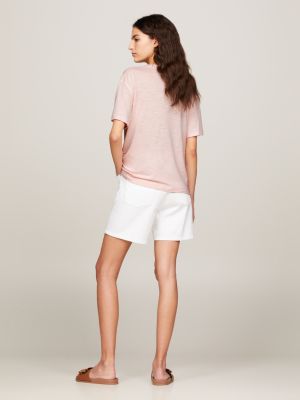 t-shirt relaxed fit con scollatura a v rosa da donne tommy hilfiger