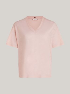 V Neck Relaxed T Shirt Pink Tommy Hilfiger