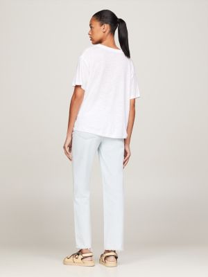 t-shirt relaxed fit con scollatura a v bianco da donne tommy hilfiger