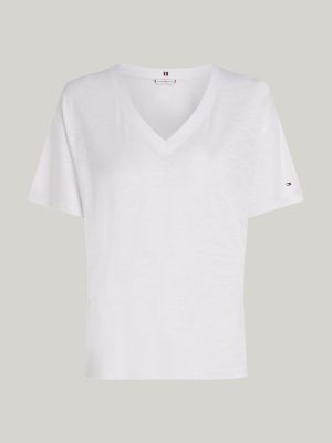 t-shirt relaxed fit con scollatura a v bianco da donne tommy hilfiger