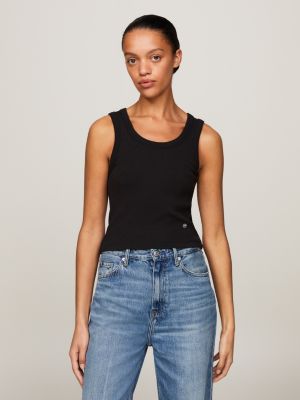 Cropped slim-fit tank top in stretch cotton