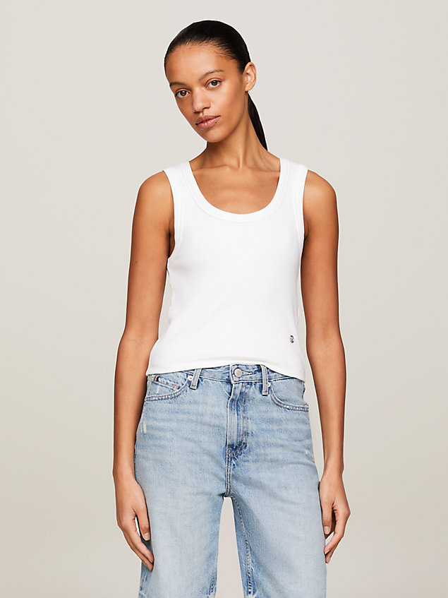 white ribbed slim cropped tank top for women tommy hilfiger