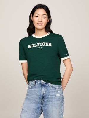 green hilfiger monotype t-shirt mit geflocktem logo für damen - tommy hilfiger
