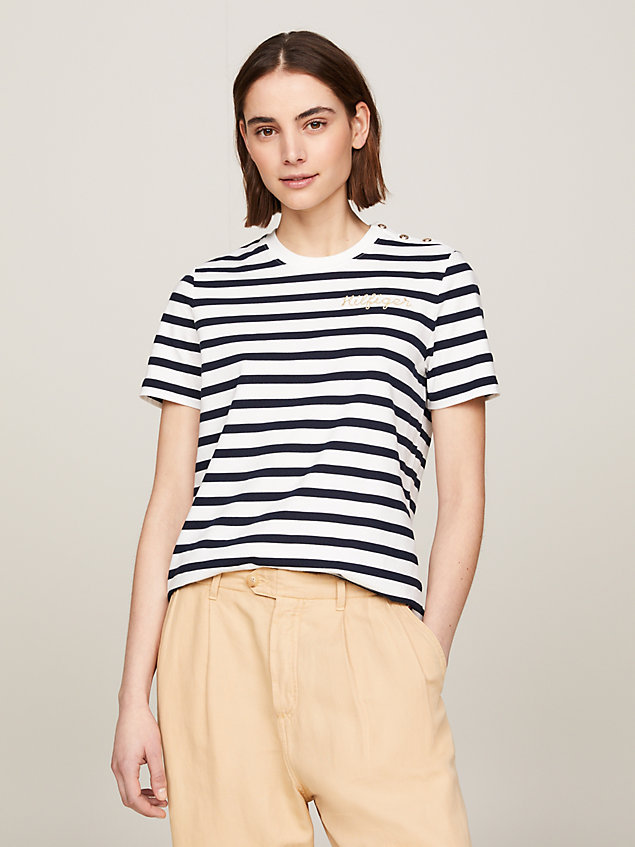 white gold button stripe t-shirt for women tommy hilfiger