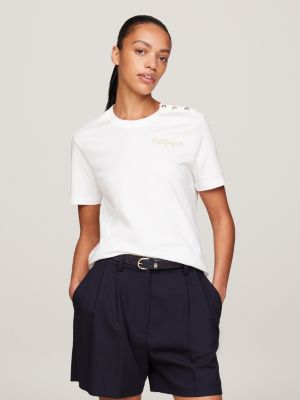 TOMMY HILFIGER - Women's basic T-shirt with logo - White - OT-XW0XW02520YBR