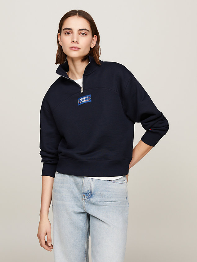 blue half-zip relaxed sweatshirt for women tommy hilfiger