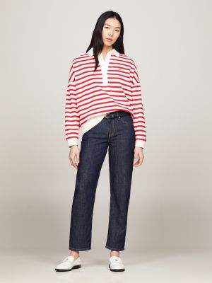 Relaxed Breton Stripe Rugby Polo Red Tommy Hilfiger