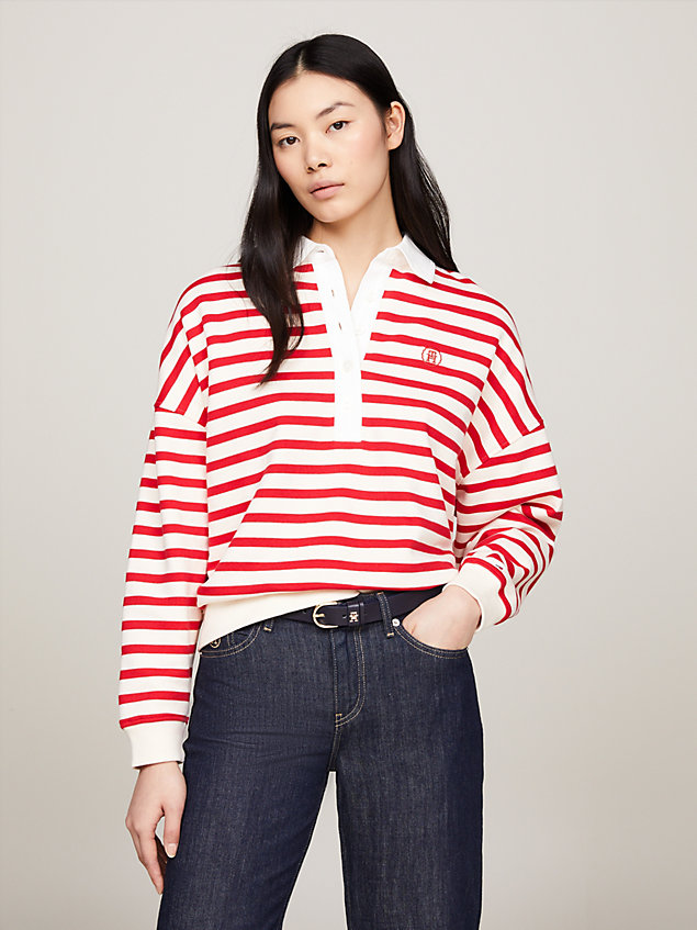 red relaxed breton stripe rugby polo for women tommy hilfiger