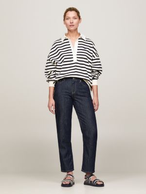 white gestreiftes relaxed fit rugby-poloshirt für damen - tommy hilfiger