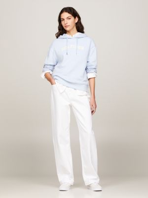 blue hilfiger monotype hoodie mit geflocktem logo für damen - tommy hilfiger