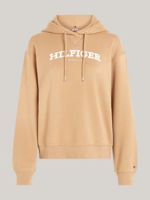 Flocked Hilfiger Monotype Logo Hoody | Khaki | Tommy Hilfiger 