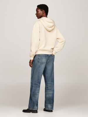 beige flag embroidery drawstring hoody for women tommy hilfiger