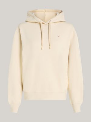 beige hoodie met trekkoord en geborduurde vlag voor dames - tommy hilfiger