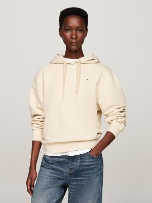 sudadera con capucha y logo bordado beige de mujeres tommy hilfiger