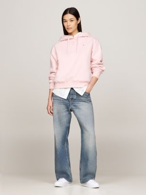 pink flag embroidery drawstring hoody for women tommy hilfiger