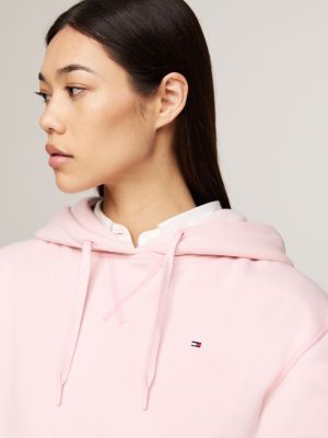 felpa con cappuccio, lacci e bandierina rosa da donne tommy hilfiger