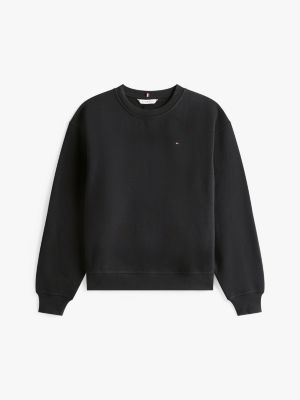 schwarz rundhals-sweatshirt mit aufgestickter flag für damen - tommy hilfiger