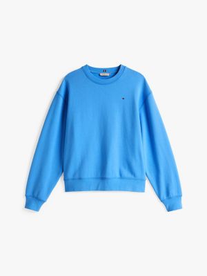 blau rundhals-sweatshirt mit aufgestickter flag für damen - tommy hilfiger