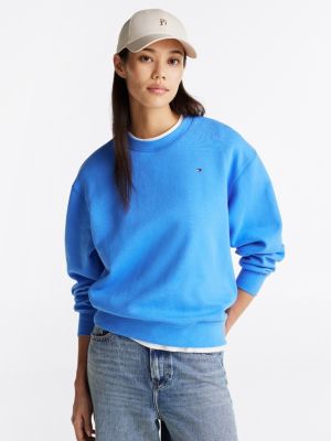 blau rundhals-sweatshirt mit aufgestickter flag für damen - tommy hilfiger