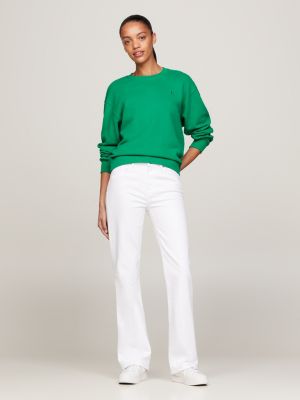 green sweatshirt mit rundhalsausschnitt und flag für damen - tommy hilfiger