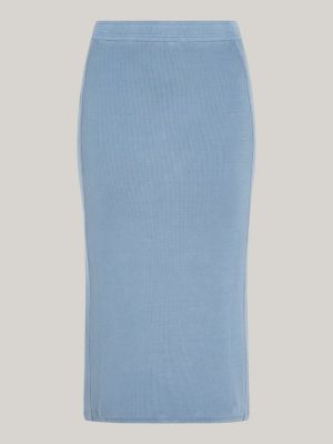 Garment Dyed Ribbed Midi Pencil Skirt Blue Tommy Hilfiger