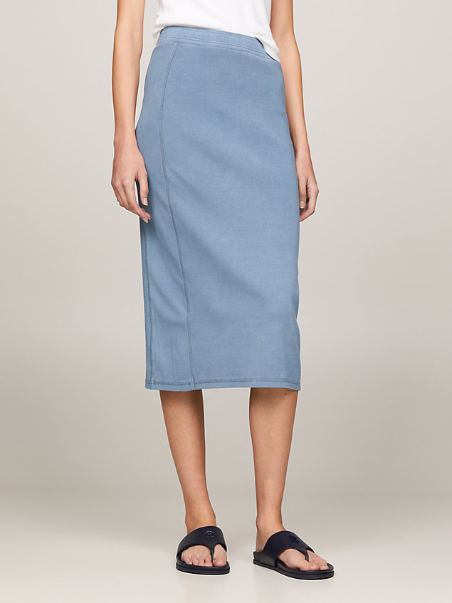 blue garment dyed ribbed midi pencil skirt for women tommy hilfiger