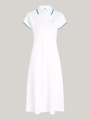 Signature Tape Knee Length Polo Dress | White | Tommy Hilfiger