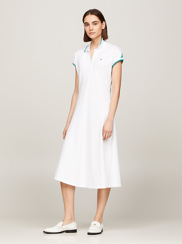 white signature tape knee length polo dress for women tommy hilfiger