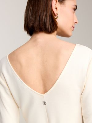 beige midi-wickelkleid mit v-ausschnitt für damen - tommy hilfiger