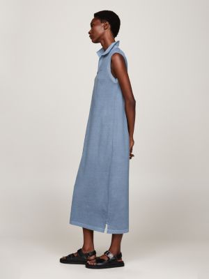 blue ärmelloses polokleid mit v-ausschnitt für damen - tommy hilfiger