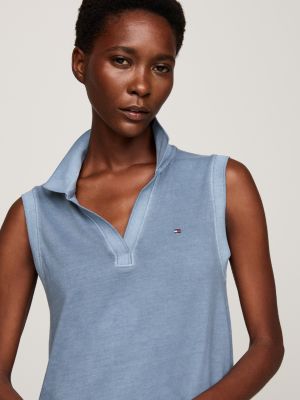 Robe polo sans manches à col en V | Bleu | Tommy Hilfiger