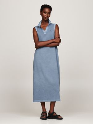 Robe polo sans manches à col en V | Bleu | Tommy Hilfiger