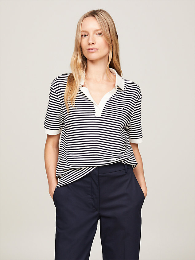 white relaxed fit polo met open placketfront voor dames - tommy hilfiger