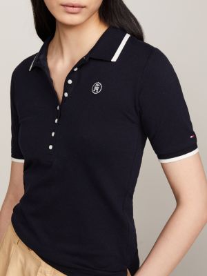 TH Monogram Tipped Slim Fit Polo, Blue